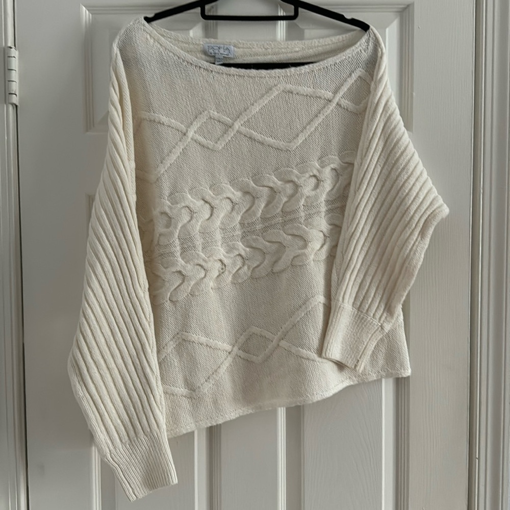 Cable diagonal neck sweater
